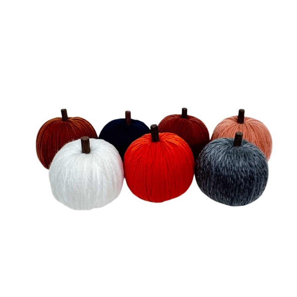 7 Multicolor Yarn Faux Mini Pumpkins Set Brown Orange Gray Blue White & More